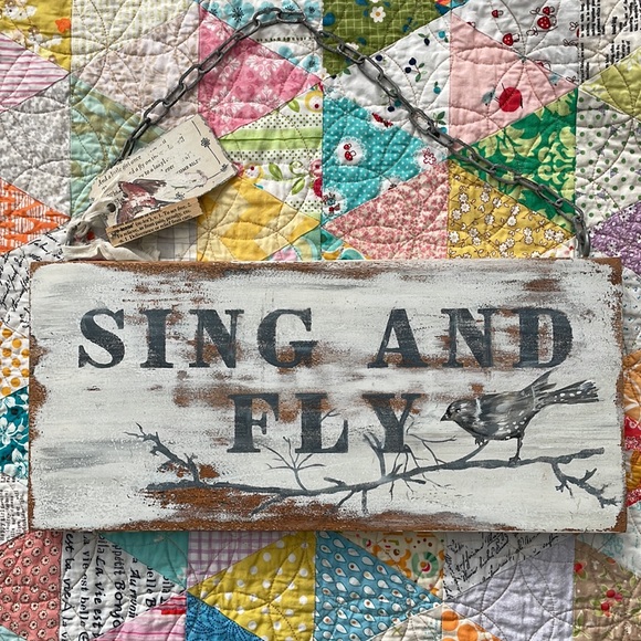 Sing and Fly Custom Blue and White Shabby Bird Wall Art Hanging by Dore Callaway - Picture 2 of 6